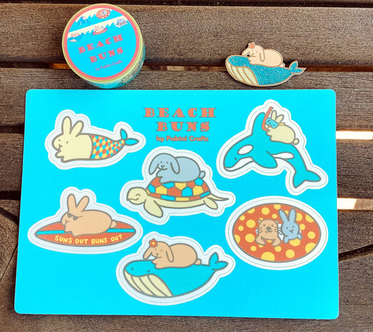 Beach Buns BUNDLE - Pin, Washi Tape, and Sticker Sheet!